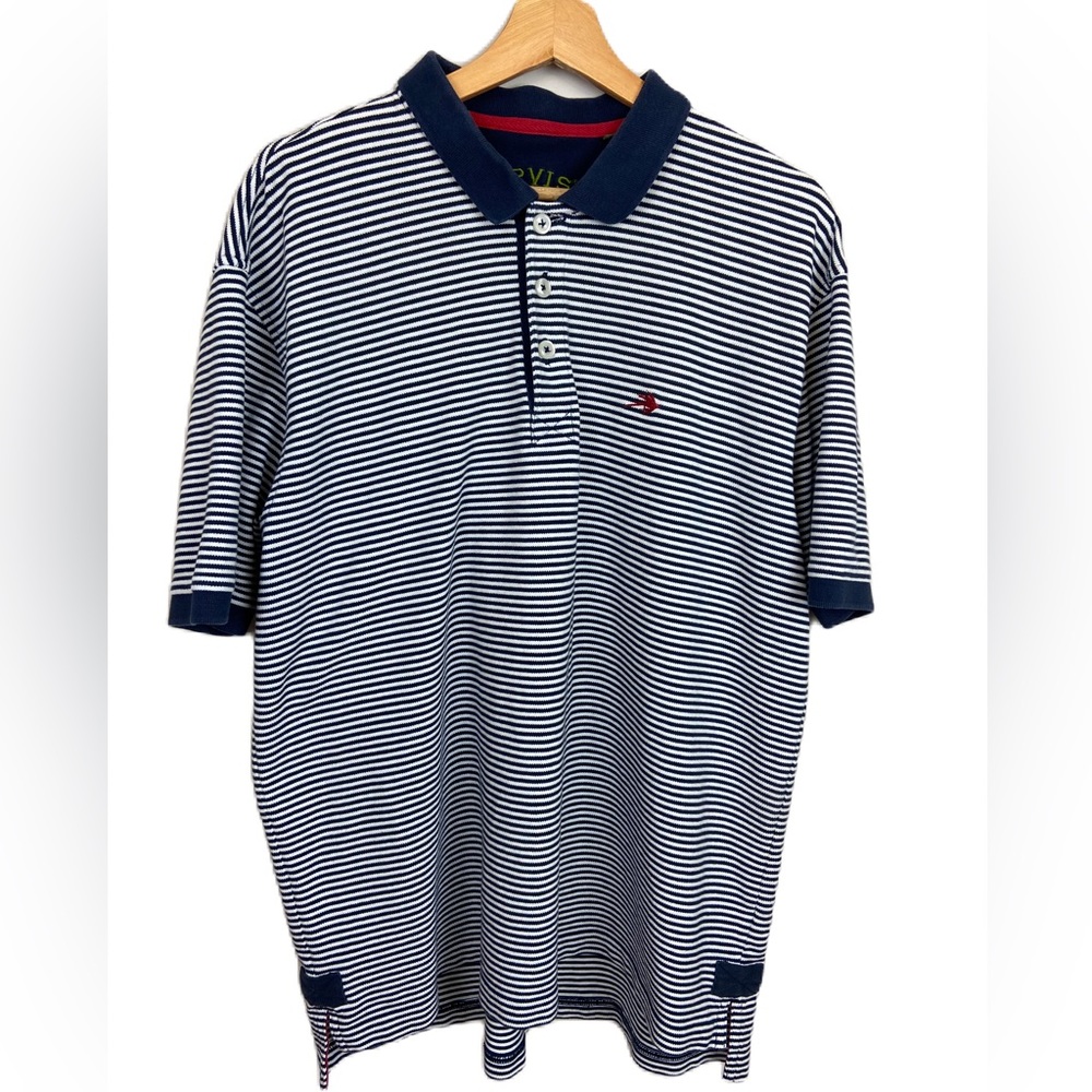 Orvis Men’s XL Blue and White Striped Cotton Short Sleeve Polo